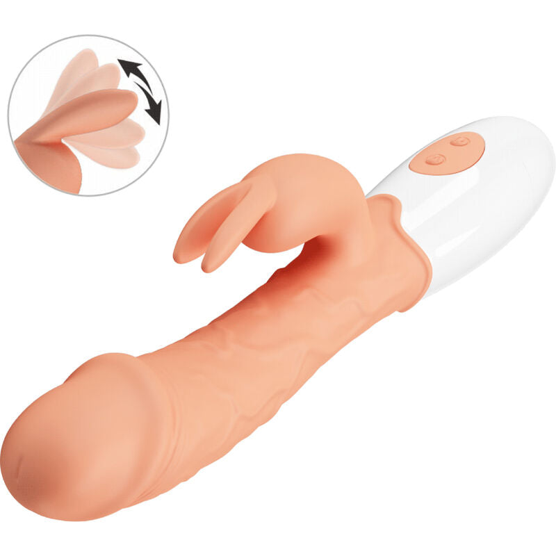 Vibrador Coelho PRETTY LOVE com estimulador clitoriano e ponta para ponto G, cor de carne.