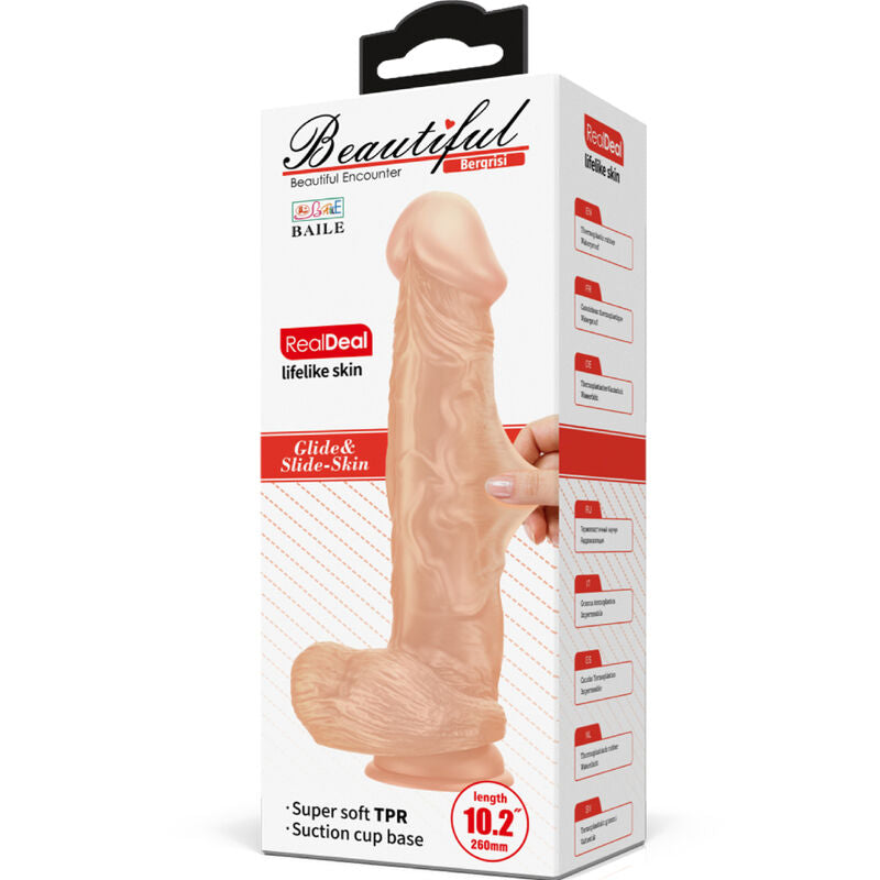 BERGRISI Dildo Realístico Flexível 26 CM Natural com Ventosa