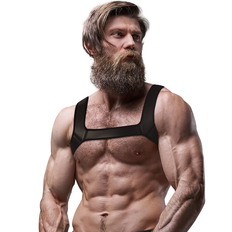 Arnês de peito masculino FETISH SUBMISSIVE ATTITUDE em neoprene preto, tamanho L, para realçar a figura.