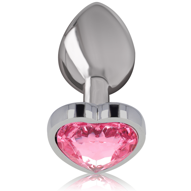 Close-up do INTENSE Plug Anal de Metal Coração Rosa Tamanho S, mostrando o design com joia e acabamento metálico.