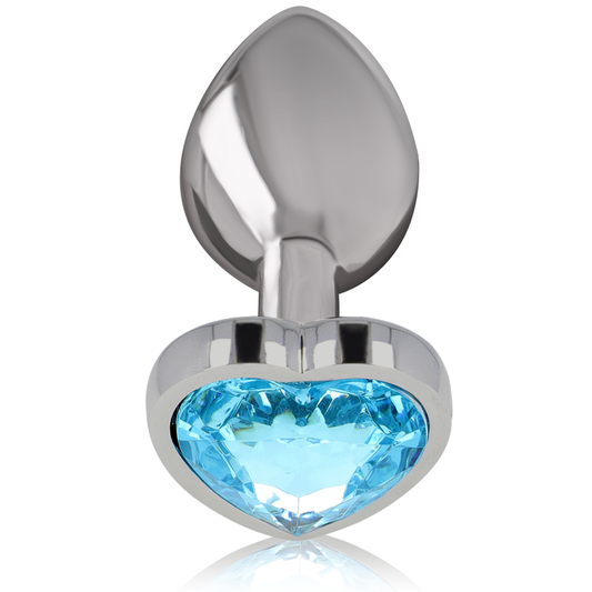 Close-up do Plug Anal INTENSE de Metal com Joia Azul Coração, Tamanho S, mostrando seu design elegante e material.