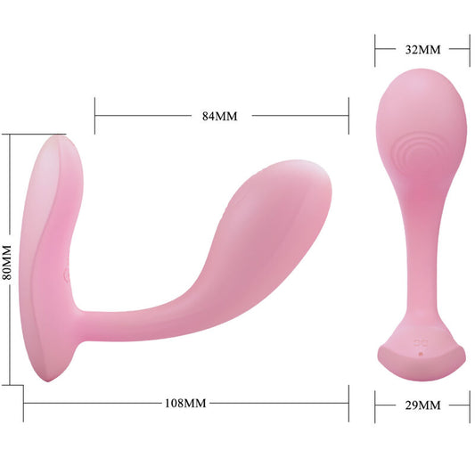 Close-up do Vibrador Pretty Love Ponto G Baird Recarregável App Rosa, destacando a textura de silicone suave e a forma ergonómica.