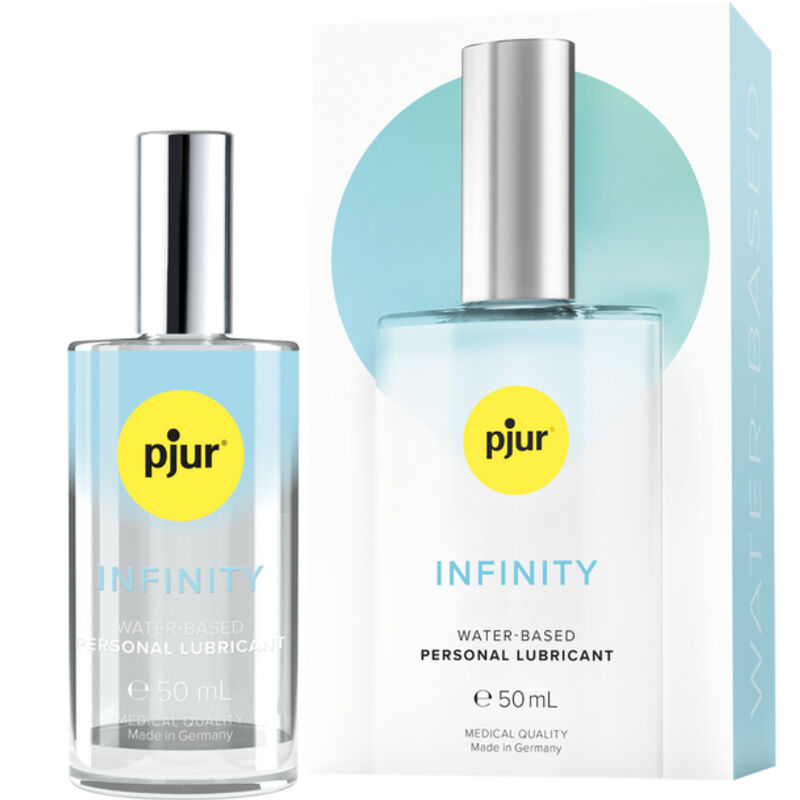 Frasco de PJUR Lubrificante Pessoal Base Água Infinity 50ml para prazer duradouro e seguro.