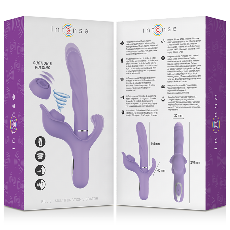 INTENSE Vibrador Billie Multifuncional Recarregável Roxo com funções de sucção e vibração