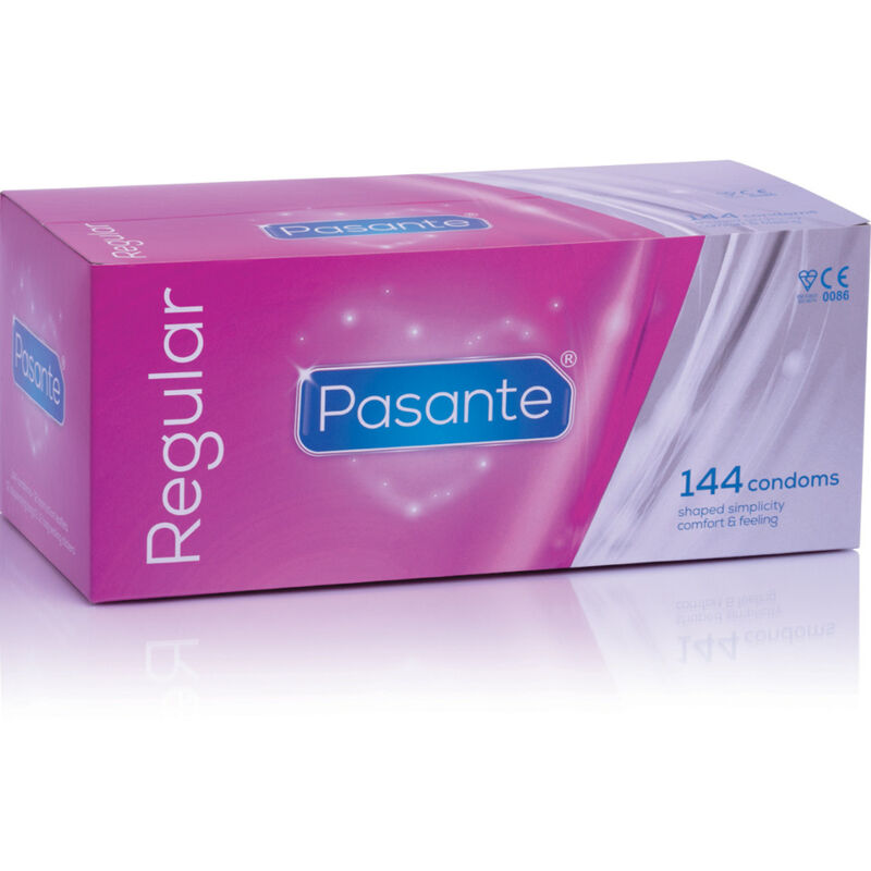 Preservativos regulares PASANTE, embalagem de 144 unidades para sexo seguro e confortável.