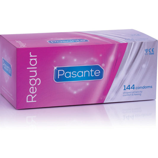 Preservativos regulares PASANTE, embalagem de 144 unidades para sexo seguro e confortável.