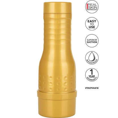 Close-up do Masturbador Masculino Original de Tubo PRIVATE, mostrando a sua textura realista e design ergonómico.