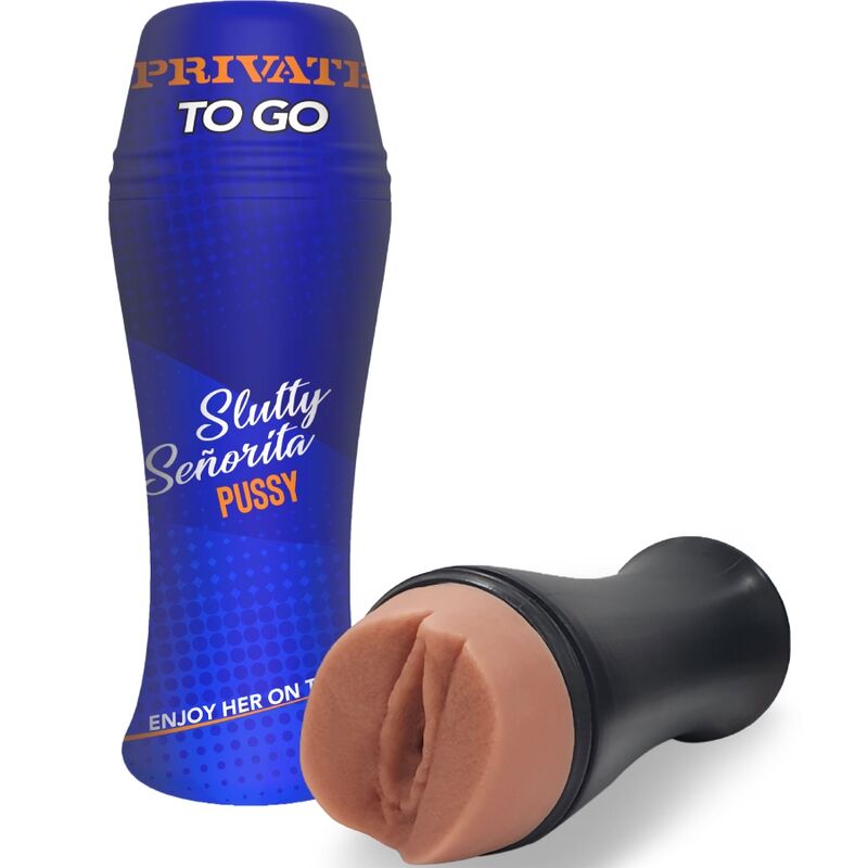 Close-up do masturbador masculino PRIVATE Slutty Miss To Go, destacando a textura e o design compacto.