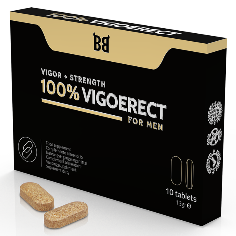 Embalagem de BLACK BULL VIGOERECT 10 Comprimidos para vigor e força masculina.