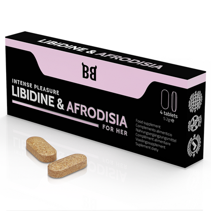 Embalagem do BLACK BULL Suplemento Libido Feminina, detalhe dos comprimidos e informações do produto.