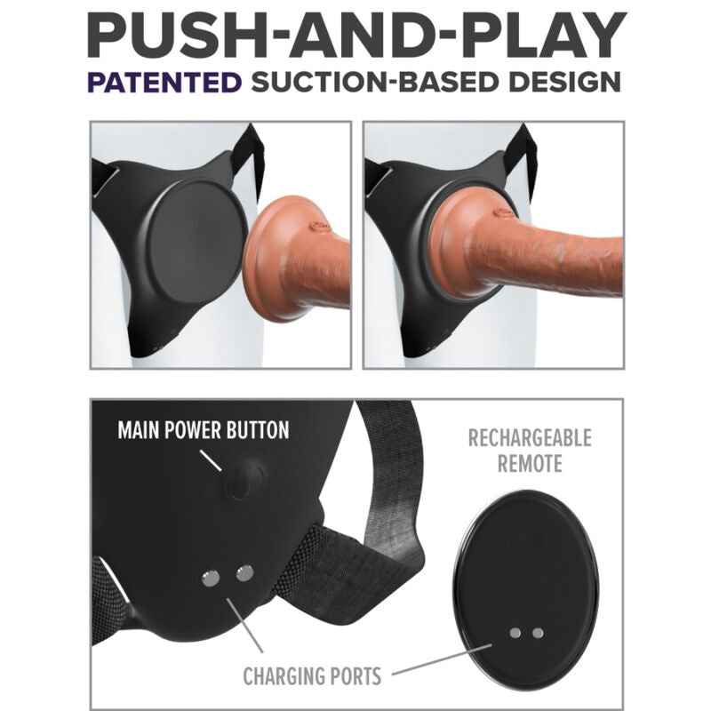 PIPEDREAMS Arnês Body Dock G-Spot Pro Vibratório, mostrando o design ergonómico e a placa de sucção para dildos.