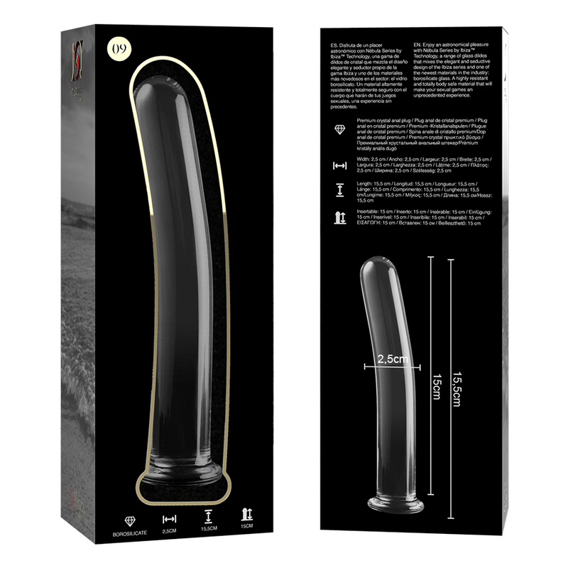Dildo de Vidrio Borosilicato Transparente Modelo 9, 15.5 cm x 2.5 cm