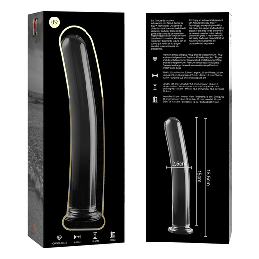 Dildo de Vidrio Borosilicato Transparente Modelo 9, 15.5 cm x 2.5 cm
