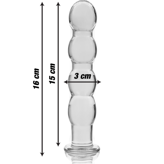 Dildo Modelo 10 de Vidrio Borosilicato Transparente 16.5 cm -Ø- 3.5 cm