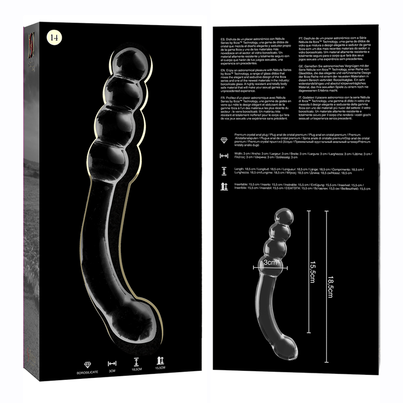 Dildo de Cristal Borosilicato Transparente Modelo 14 - 18.5 cm Ø 3 cm