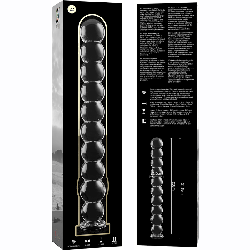 Dildo Modelo 22 de Vidrio Borosilicato Transparente 21.5 cm x 2.5 cm
