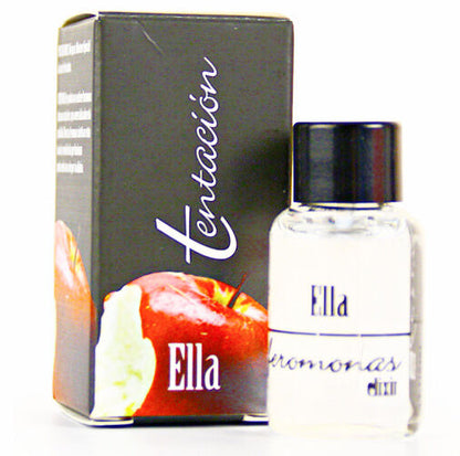 Frasco de vidro do TENTACION Elixir de Feromonas para Ela 7ml com espátula, exibindo a fragrância de atração.