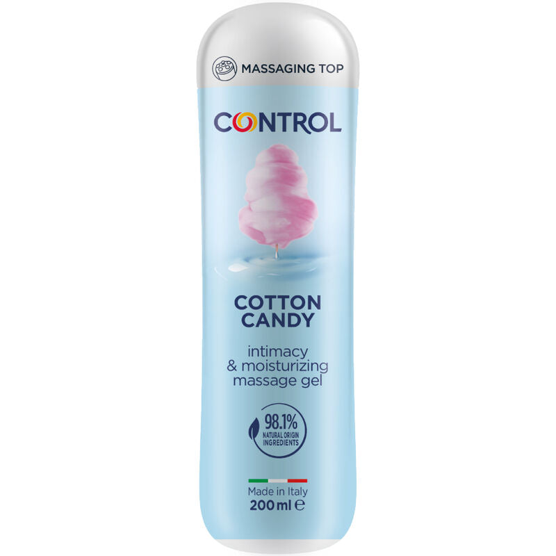 CONTROL Gel de Massagem Algodão Doce 3 em 1 200ml para massagens sensuais e hidratação da pele.