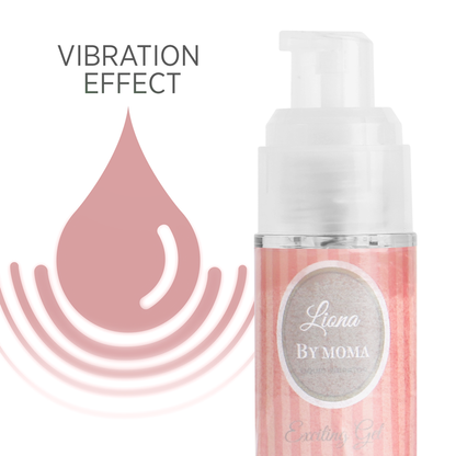 Embalagem do LIONA BY MOMA Gel Líquido Vibrador Efeito Excitante 15 ML, destacando o design e a marca.