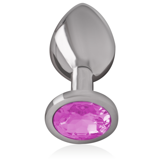 Close-up do Plug Anal Intense de Metal com Cristal Rosa Tamanho L, mostrando o detalhe do cristal.