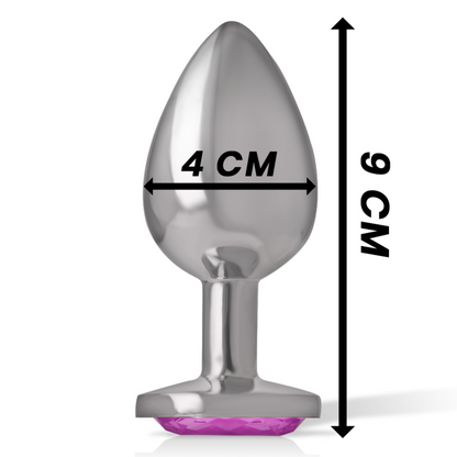 Close-up do Plug Anal Intense de Metal com Cristal Rosa Tamanho L, mostrando o detalhe do cristal.