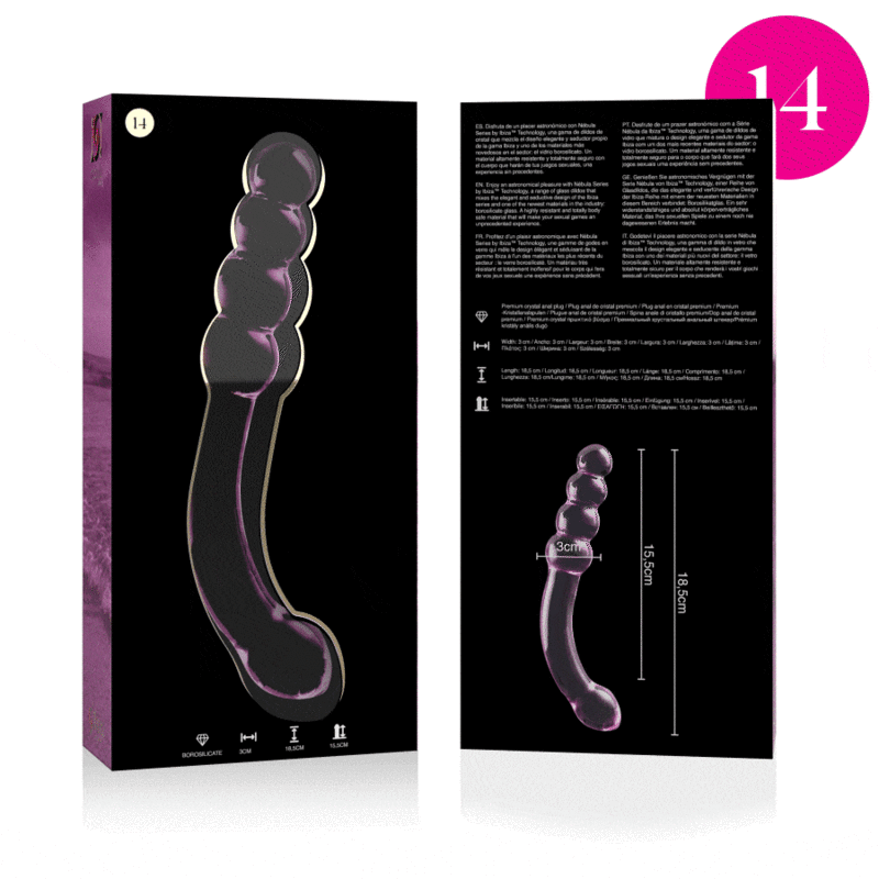 Dildo de Cristal Borosilicato Transparente Modelo 14 - 18.5 cm Ø 3 cm