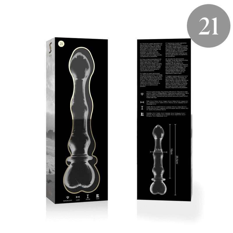 Dildo Modelo 21 Vidrio Borosilicato Transparente 20.5 cm