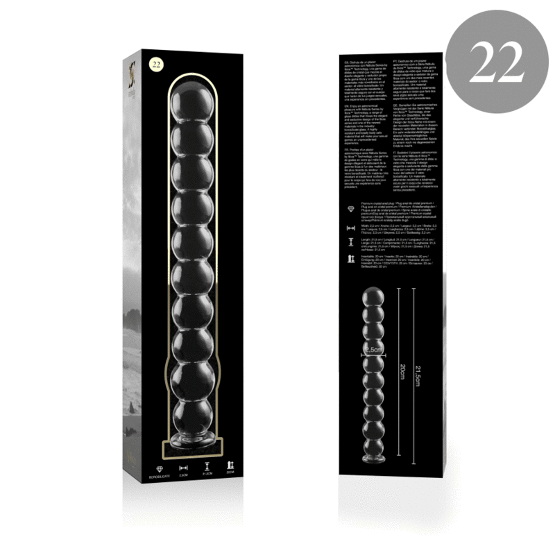 Dildo Modelo 22 de Vidrio Borosilicato Transparente 21.5 cm x 2.5 cm