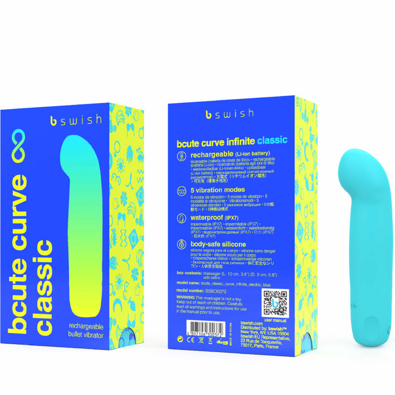 Vibrador B SWISH Bcute Curve Infinity Clássico Azul de silicone recarregável para estimulação do ponto G.