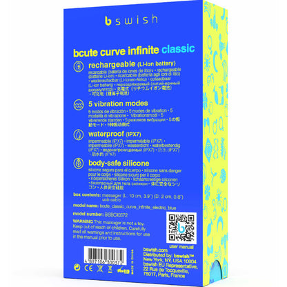 Vibrador B SWISH Bcute Curve Infinity Clássico Azul de silicone recarregável para estimulação do ponto G.