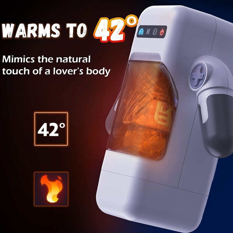 Masturbador masculino GAME CUP preto com função de vibração de impulso, aquecimento e suporte para smartphone