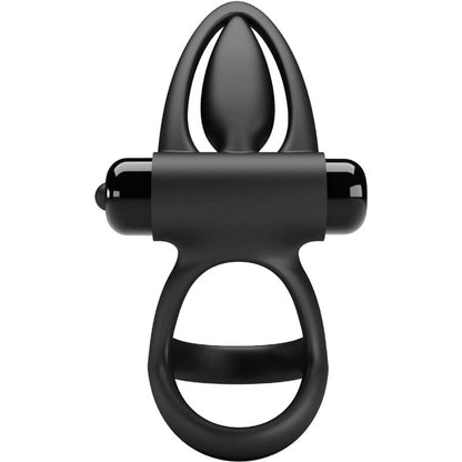 PRETTY LOVE Anel Vibrante 10 Funções Silicone para Casais Preto, destacando o design ergonómico e estimuladores.