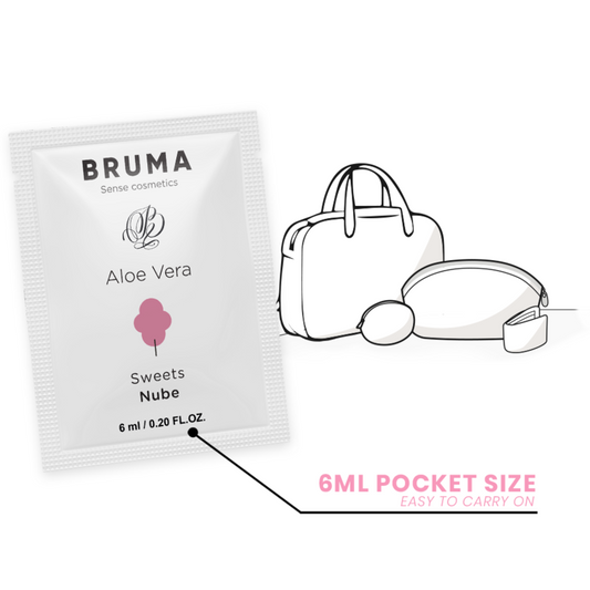 BRUMA Gel Deslizante Aloe Vera Sabor Doces 6 ML, embalagem discreta e compacta