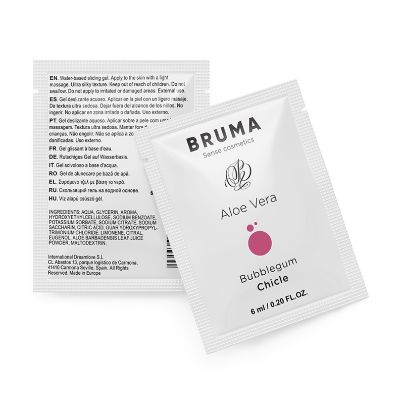 BRUMA Gel Deslizante Aloe Vera Sabor Bubblegum 6 ML para prazer e hidratação íntima