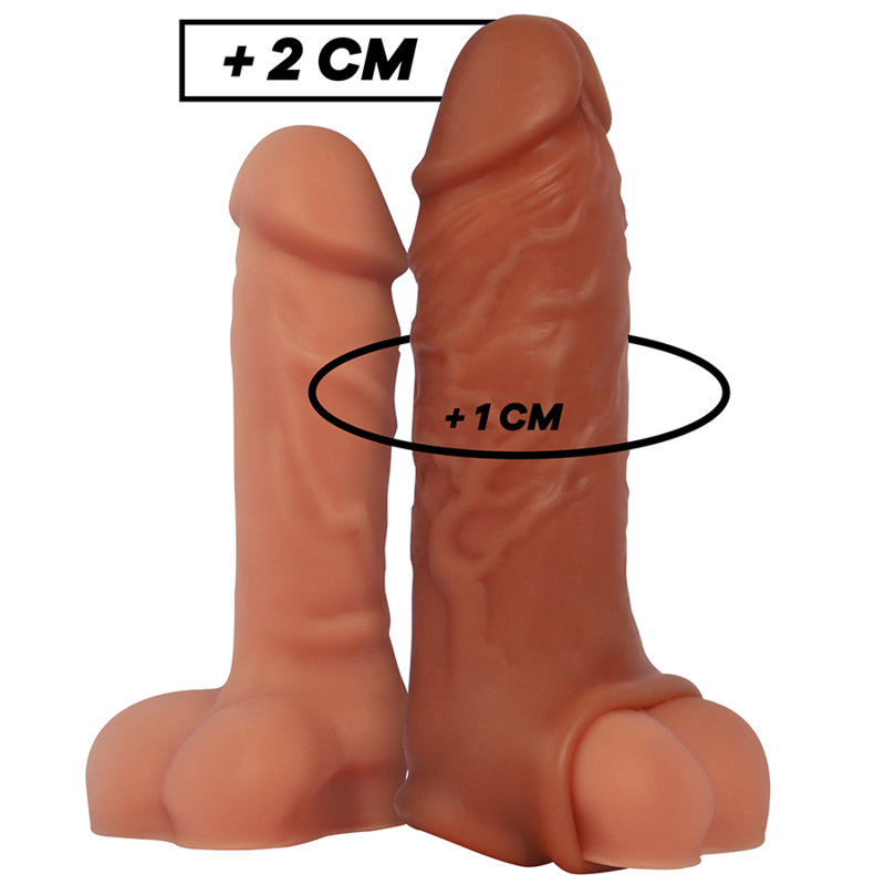 Close-up da Extensão de Pénis VirilXL V9 em Silicone Líquido Marrom, mostrando detalhes da textura.