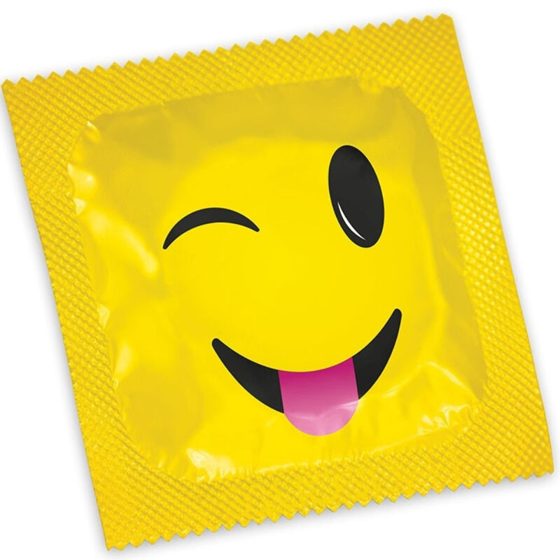 Saco de Preservativos PASANTE Smiley 144 Unidades, mostrando embalagem e designs divertidos.