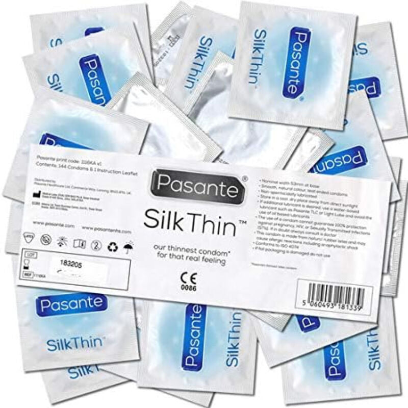 Preservativos Pasante Silk Thin Ultrafinos para Sensação Real, 144 unidades.