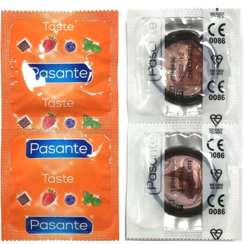 Close-up of the PASANTE Preservativos Sabor Chocolate Tentação, featuring its packaging and appealing design.