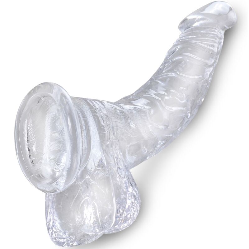 Dildo Curvado Realista Transparente con Bolas - 16.5 cm