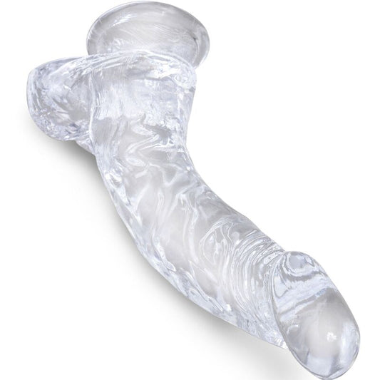 Dildo Curvado Realista Transparente con Bolas - 16.5 cm