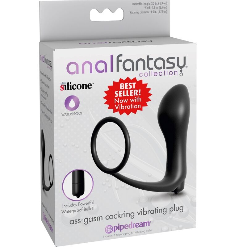 Close-up do ANAL FANTASY Plug Vibrador Anal Cockring Ass-Gasm Elite Silicone, mostrando seu design e textura.