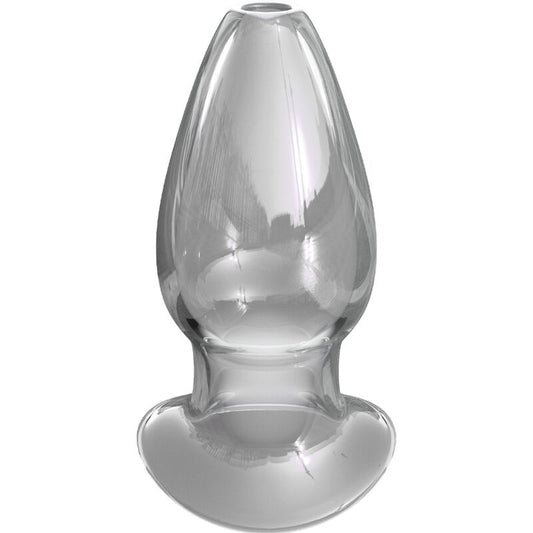 Close-up do Dilatador Anal Gaper de Cristal Elite Collection L da Pipedream Products, mostrando seu material liso e design ergonômico.