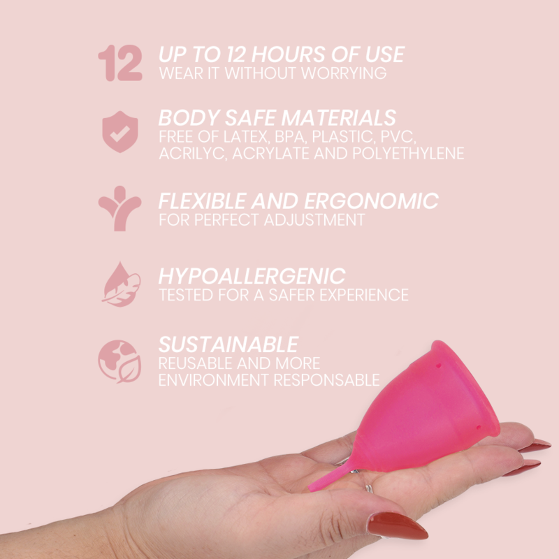 Copo Menstrual INTIMICHIC Tamanho L em silicone grau médico para higiene feminina sustentável.