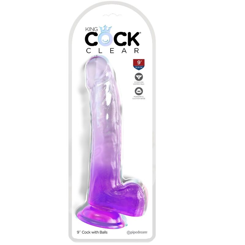 Dildo Realista Transparente con Testículos 20.3 cm Morado