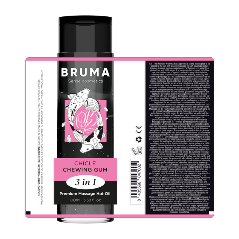 BRUMA Óleo de Massagem Premium Efeito Calor Sabor Goma 3 em 1 - 100 ML