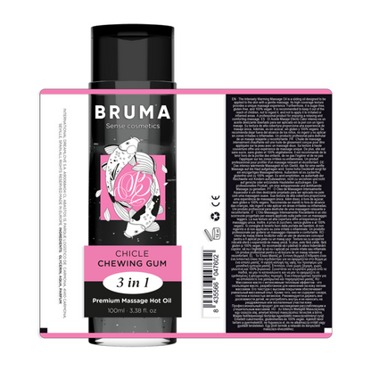 BRUMA Óleo de Massagem Premium Efeito Calor Sabor Goma 3 em 1 - 100 ML