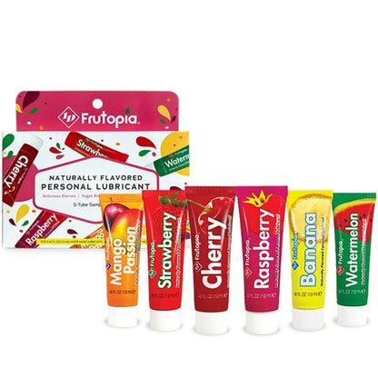ID Frutopia Lubrificante Sortido Pack 5x12ml com diferentes sabores naturais de frutas para uma experiência íntima.