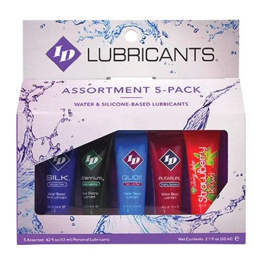 Embalagem do ID Juicy Lube Pacote de Lubrificante Saborizado 5x 12ml com diversos sabores