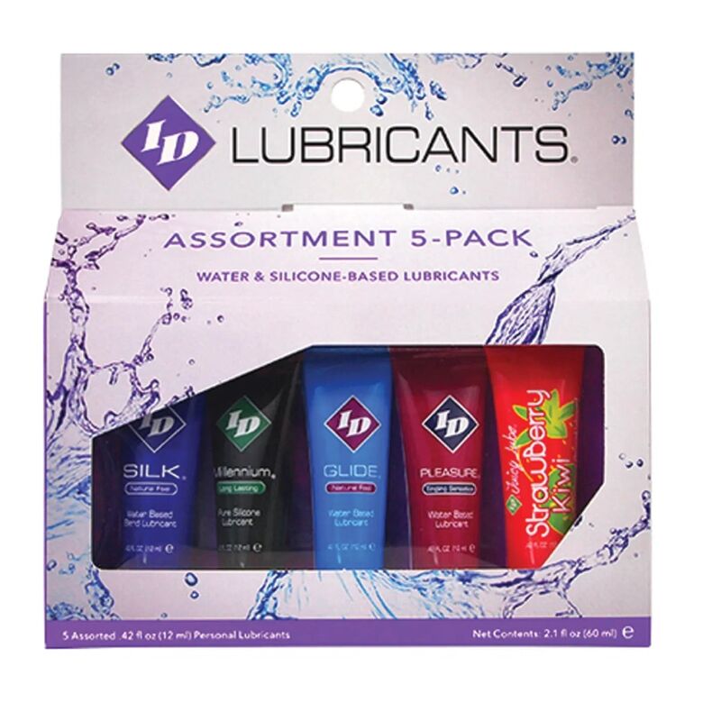 Embalagem do ID Juicy Lube Pacote de Lubrificante Saborizado 5x 12ml com diversos sabores