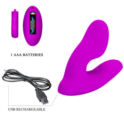 Close-up do PRETTY LOVE Vibrador Melvin Clitoriano e Ponto G com Controle Remoto, destacando seu design curvo e material de silicone.